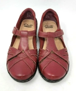 Clarks Collections Red Leather T Strap Mary Jane Comfort Shoes Sz 6 - Picture 1 of 12