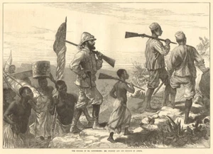 Finding Dr. Livingstone: Mr Stanley & his retinue. Africa Explorers 1872 print - Picture 1 of 1