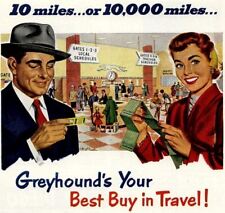 1940s GREYHOUND BUS LINES 10 MILES OR 10000 MILES BEST BUY! MAGAZINE AD 27-22
