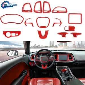 Console Center Dashboard Full Decor Trim Kit Cover for Dodge Challenger 2015+Red - Picture 1 of 8