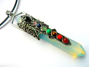 Stunning  Large Opal and Eight  x Gemstone Point Pendant Necklace  Reiki Healing