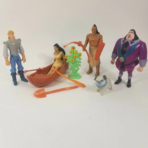Vintage Disney Princess Pocahontas John Smith Action Figures Lot Canoe Etc Cover