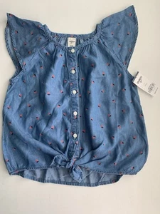 OSHKOSH Blue Lycocell Button Up Top With Front Waist Tie - Size 7 - NWT - Picture 1 of 2