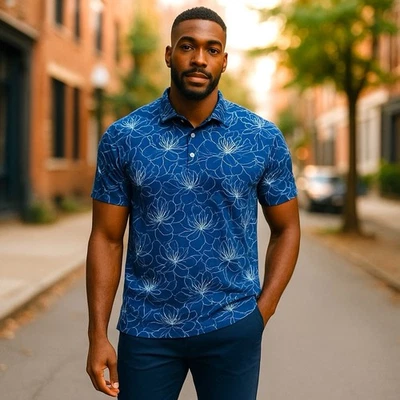 johnnie-O Men’s Blue Performance Short Sleeve Polo Large - Image 1 of 4