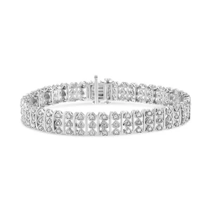 1 Carat Diamond Multi Row Heart Shape Link Tennis Bracelet in Sterling Silver - Picture 1 of 7