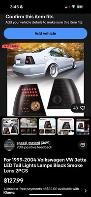 Luces de freno traseras LED negras izquierda+derecha para Volkswagen Jetta Mk4 Tdi Gli 99-05 Foto 1 de 4