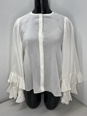 Blusa Dorothee Schumacher Feminina Camélia Branca Tamanho P Listras Macias Botão para Cima - Imagem 1 de 4