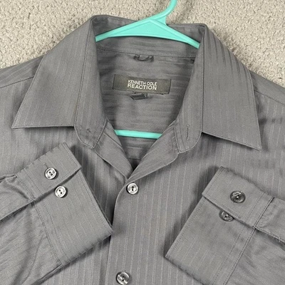 Camisa de Vestir Kenneth Cole Reaction Calce Ajustado M 15.5 32/33 Gris Rayas Tonales Foto 1 de 4