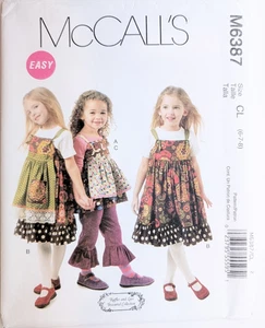 McCall's Sewing Pattern Girl's TOP JUMPER APRON PANTS M6387 Size 6-7-8 UNCUT - Picture 1 of 6