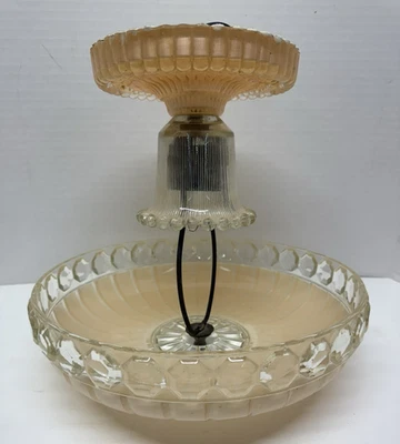 Par de luminária de teto de vidro art déco antiga da década de 1920 rosa claro e claro - Imagem 1 de 4