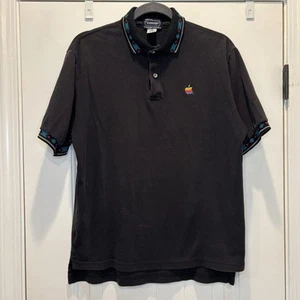 Vintage Apple Computer Men's Polo Shirt Med Black Rainbow Apple Logo 80s 90s USA - Picture 1 of 14