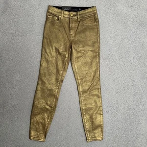Lauren Ralph Lauren Womens Jeans Size 00 Metallic Gold High Rise Preppy Designer - Picture 1 of 10