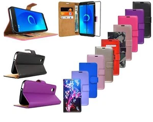 For Alcatel 1 5033X New Black Leather Wallet Phone Case Cover + Screen Glass - Picture 1 of 12