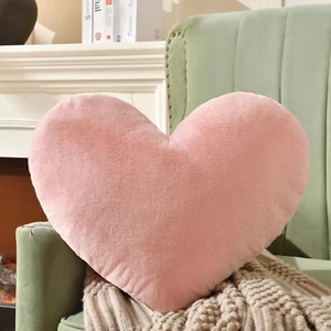 Large Heart Shaped Throw Pillows Soft Faux Rabbit Fur Decorative Pillow - Picture 1 of 7