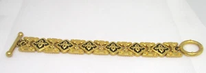 Vintage Bob Mackie Damaszener Stil Schwarz & Gold Kachel Floral Panel Gliederarmband - Bild 1 von 11