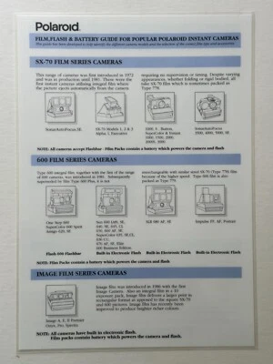 Polaroid Film, Flash & Battery Guide for Popular Polaroid Instant Cameras - Image 1 of 2
