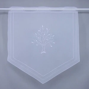 Scheibengardine mini Baum und Blätter bestickt in weiß - Bild 1 von 5