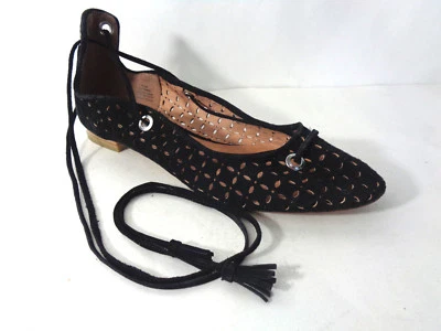 Zapatos planos de ballet HALOGEN 58665 8,5 M de gamuza perforada negra con cordones Foto 1 de 4