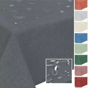 TISCHDECKE BÜGELFREI ECKIG RUND OVAL UNI LEINENOPTIK WASSERABWEISEND GARTEN - Bild 1 von 11