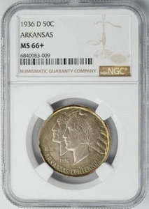 1936-D Arkansas Half 50c MS66+ NGC Color 949549-14 - Picture 1 of 6