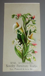 VTG ADVERTISE WM. WINEGAR NOVELTY FURNITURE WORKS VICTORIAN TRADE CARD FLOWERS - Picture 1 of 2