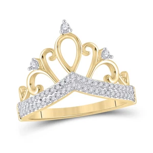 BAGUE MODE EN OR JAUNE 10K COURONNE DIAMANT RONDE 1/5 CTTW - Photo 1/1