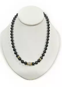 Collana girocollo vintage metallo grigio perline oro strass perline pesante 16" - Foto 1 di 13