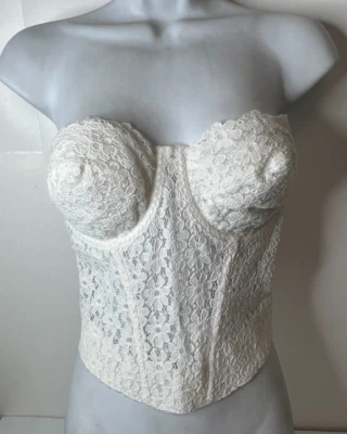 Corsé bustier sujetador sin tirantes de alta costura de algodón Maidenform talla 36C forrado con encaje blanco Foto 1 de 4