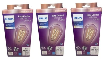 Philips Smart Light Bulb 60W Smart Tunable ST19 WiFi LED, Warm Cool, 3 PACK - Image 1 of 4