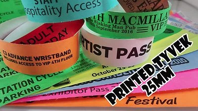 WRISTBANDS PLUS Printed Tyvek Wristbands 100 to 500 (25mm) Party, events, security bands