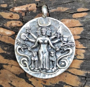 Hecate Goddess Silver Pendant, Hekate Necklace, Moon Greek Triple Goddess - Picture 1 of 3