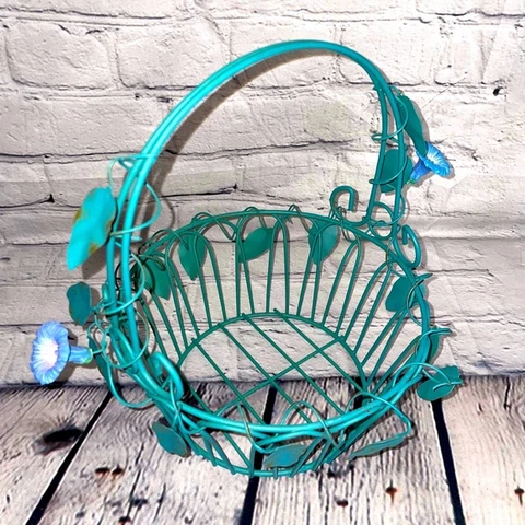 Vintage painted metal basket with beautiful details and gorgeous color flowers Cover
