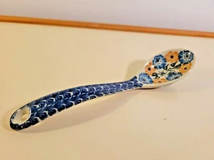 Cuchara para servir cerámica polaca azul amarillo floral 9" - Imagen 1 de 7