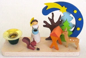Erzgebirge Graupner Wood Christmas Candle Holder w Angel Squirrel & Deer Germany - Picture 1 of 10
