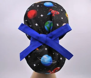 Scrub hats, nurse scrub cap, womens surgical hat, ponytail cap space, cosmos  - Picture 1 of 3