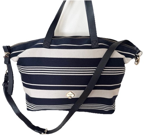 Borsa a tracolla Kate Spade blu navy bianca tela bordo pelle righe manico superiore