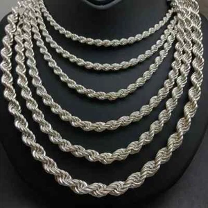 925 Sterling Silver Twisted Rope Chain Necklase for Man & Women Byzantine Chain - Picture 1 of 5