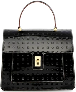 🌞ARCADIA ITALIAN DESIGNER MARILENA BLACK LEATHER TOP HANDLE SATCHEL BAG🌺NWT! - Picture 1 of 6