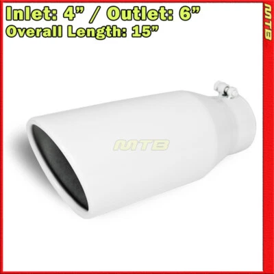 Exhaust Tip 214102 Stainless Truck Angled White 15 inch Bolt-On 4 In 6 Out - Image 1 of 4