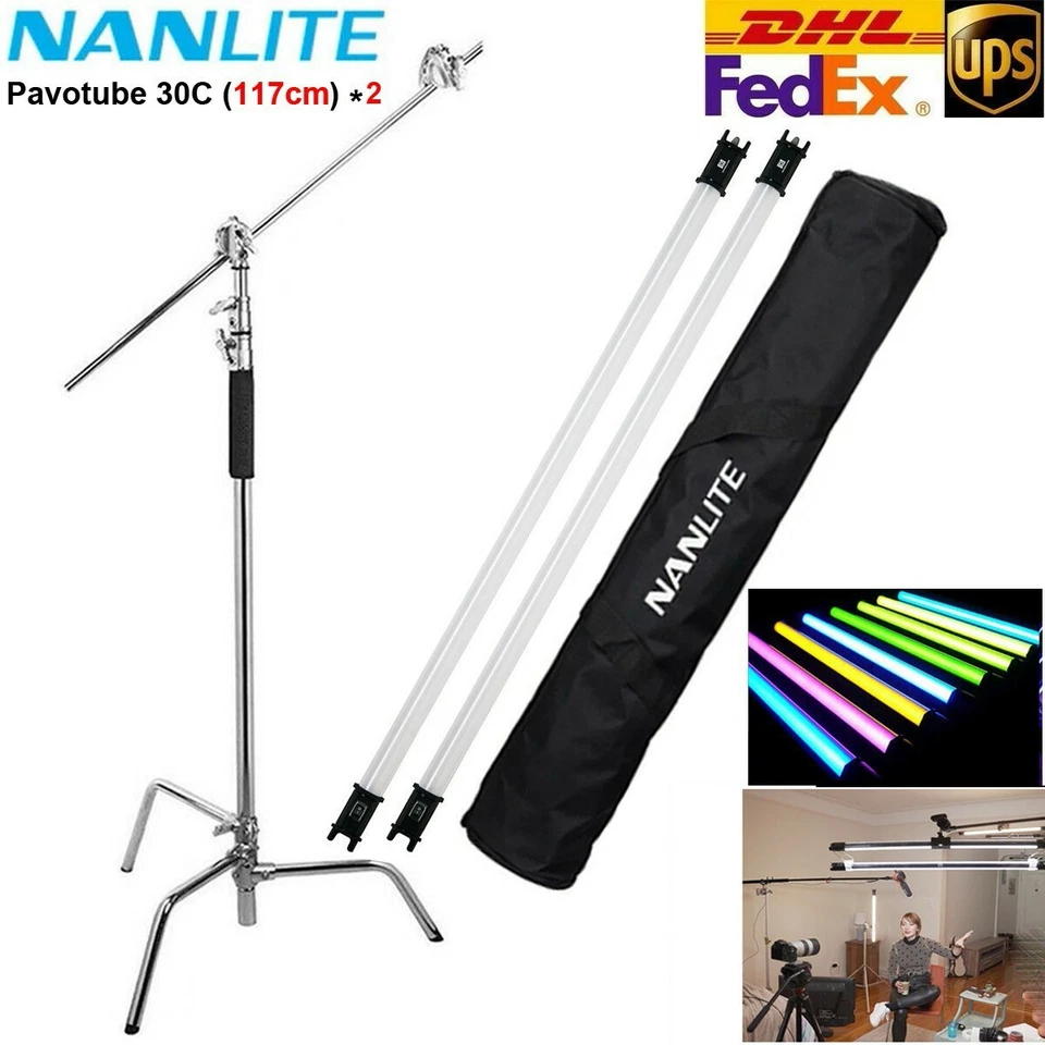 2pcs Nanguang Nanlite Pavotube 30C 117cm 2700-6500K RGBW LED Light with C Stand - Image 1 of 4