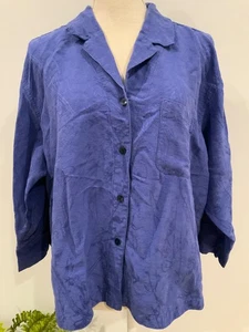 CHICOS Womens Size 3 Blue 3/4 Sleeve Collared Pocket Button Up Shirt - Picture 1 of 5
