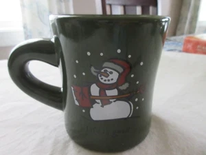 Life Is Good Coffee Mug Cup Snowman Shovel Guitar Green Winter Christmas NEW - Picture 1 of 5