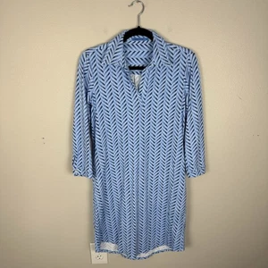 J McLaughlin Polo Etuikleid Damen XS Catalina Stoff Taschen Blau Geometrisch - Bild 1 von 8