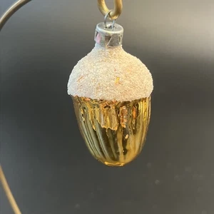 1 adorno de Navidad vintage dorado flocado vidrio mercurio bellota forma nuez 2" - Imagen 1 de 6