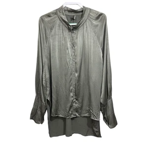 XCVI Women's Size XL Satin Hi Low Shirt Tunic Top Sage Green - Picture 1 of 9
