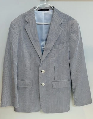 Dillard's CLASS CLUB Boy Size 14 SEERSUCKER JACKET Blue White Blazer Sport Coat - Image 1 of 4