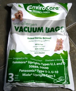Paquete de 3 bolsas de vacío Envirocare A159, Ken U 50688 50690 Pan U2-U10, Miele tipo Z - Imagen 1 de 2