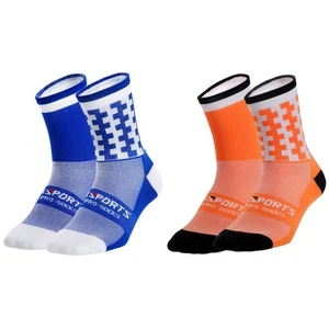 2 Pairs Cycling Socks Riding Bicycle Bike Sports Ankle Socks XC MTB Blue Orange - Picture 1 of 9