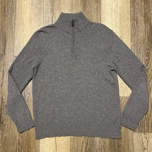 J.Crew Lambs Wool Blend Quarter Zip Pullover Sweater Gray Sz M Fisherman Preppy - Picture 1 of 6