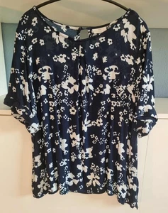 Kaffe Gr. XL Bluse Crash Crinkle Dunkelblau Weiss Blüten Kurzarm - Bild 1 von 12